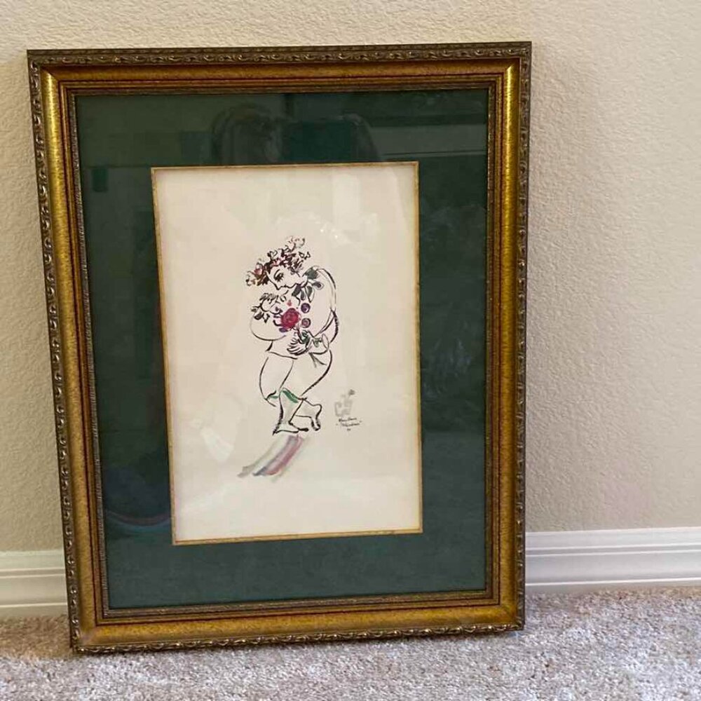 GOLD FRAME FEMALE PRINT SIGNED - SIZE 24 X 18